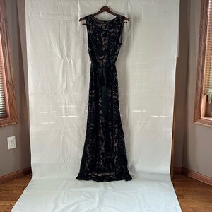 Adrianna Papell Maxi High/Low Black Lace Mermaid Gown Dress  Elegant Sz12